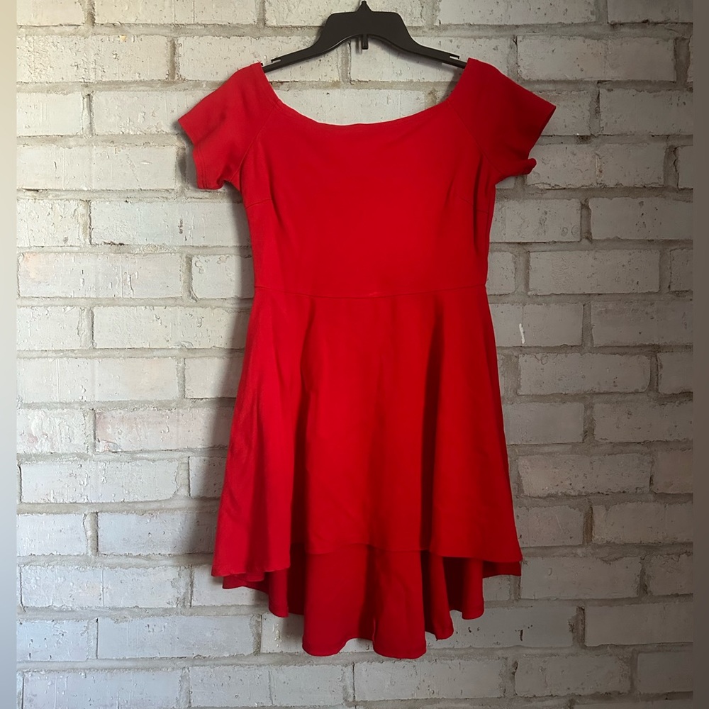 Sarin Mathews Womens Off The Shoulder Short Sleeve High Low Dress Large